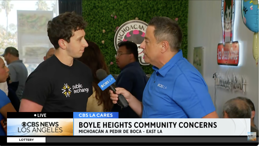 Public Exchange Project Manager Max Teirstein speaks with CBS LA about the USC CLEAN project and soil testing efforts in Boyle Heights, following the Lineage warehouse fire.